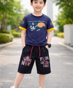 Boys Cotton Printed Dress Clothing Set Combo with Tshirts & Shorts